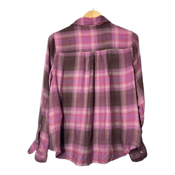 Lucky Brand Purple Button Front Plaid Shirt Small Cloud Boyfriend Viscose - Picture 3 of 6